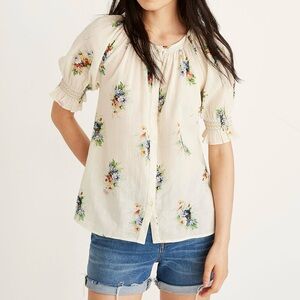 Madewell Smocked Button-Down Top in Classic Corsage Size medium